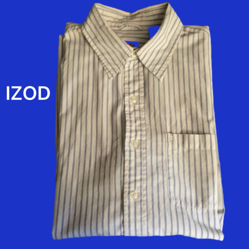 Blue & White Striped Izod L Short Sleeve Shirt EUC